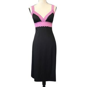 Vintage Betsey Johnson New York Black w/ Purple Sheer Lace Hollywood Slip Dress
